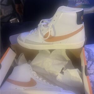 Nike White and Orange High-Top Sneakers